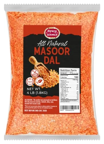 Spicy World Split Red Lentils Masoor Dal 4 Lb Bag