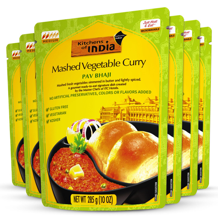 Kitchens Of India Ready To Eat Pav Bhaji Mashed Vegtable Curry 10 Ounce Boxes Pack Of 6