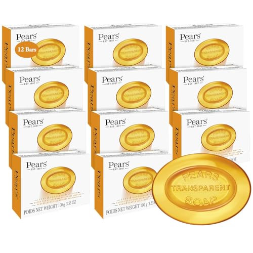 Pears Soap Pure And Gentle With Natural Oils 12 Pack Transparent Amber Glycerin Soap For Pampered Glowing Skin 3.53 Oz Ea