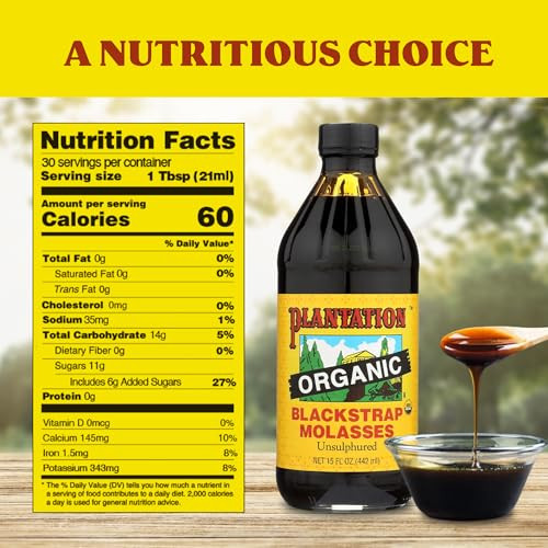 Plantation Organic Blackstrap Molasses 15 Oz Usda Organic Unsulphured Blackstrap Molasses Natural Sweetener For Baking Cooking Beverages