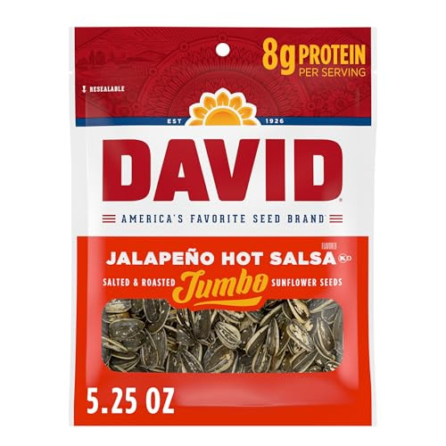 David Seeds Roasted And Salted Jalapeño Hot Salsa Jumbo Sunflower Seeds Keto Friendly 5.25 Oz 12 Pack