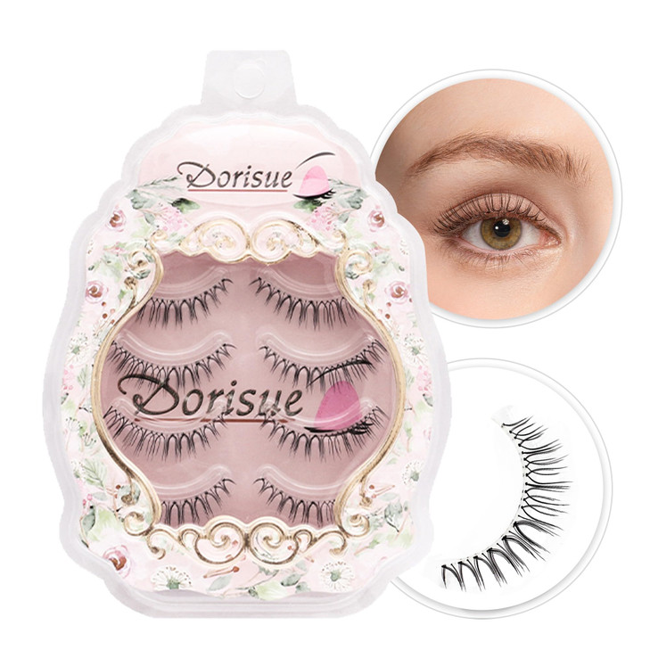 Dorisue Natural Volume False Eyelashes - Ultra Light Clear Band Lashes for Office Daily Wear, 4-10mm, 4 Pairs (E3)