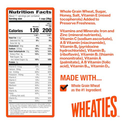 Wheaties Breakfast Cereal 100 Percent Whole Wheat Flakes 15.6 Oz