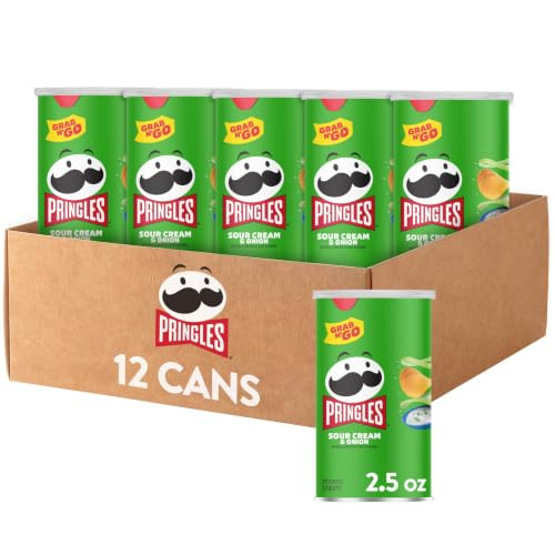 Pringles Potato Crisps Chips Lunch Snacks Office And Kids Snacks Grab N Go Sour Cream And Onion 1.88 Pounds 12 Cans