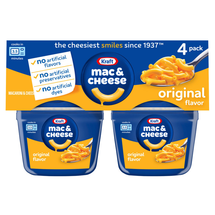 Kraft Mac And Cheese Dinner 4 Microwaveable Cups Original 2.05 Oz