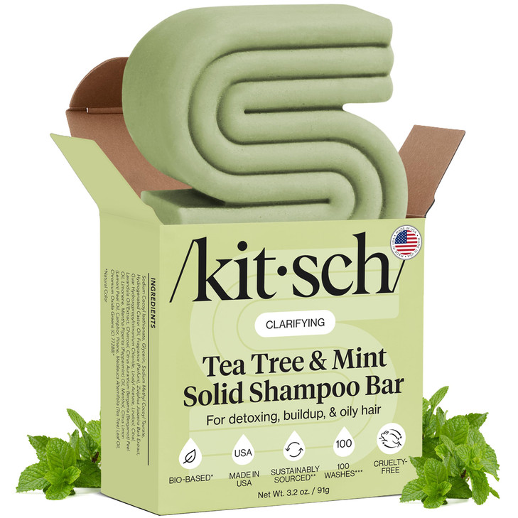 Kitsch Clarifying Tea Tree & Mint Shampoo Bar - Tea Tree Shampoo for Build-Up Removal - Hair Shampoo Bar for Scalp & Oil Control - Vegan Hair Care, M