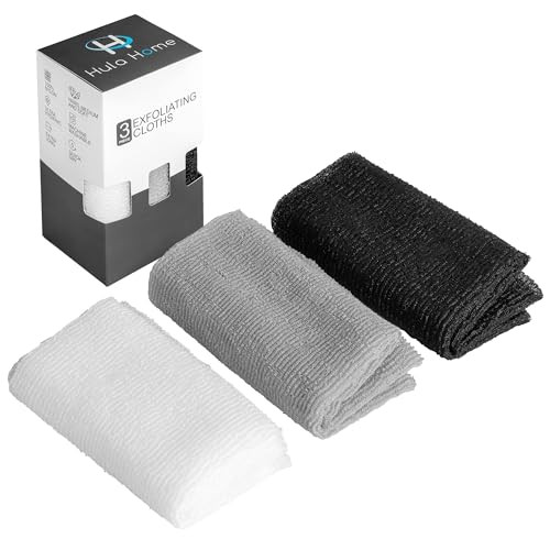 Hula Home Exfoliating Body Washcloth Variety Pack (3pc) - Soft, Medium & Hard - Nylon Body Scrub Cloth - Ideal Bath Shower Back Scrubber for Men & Wo