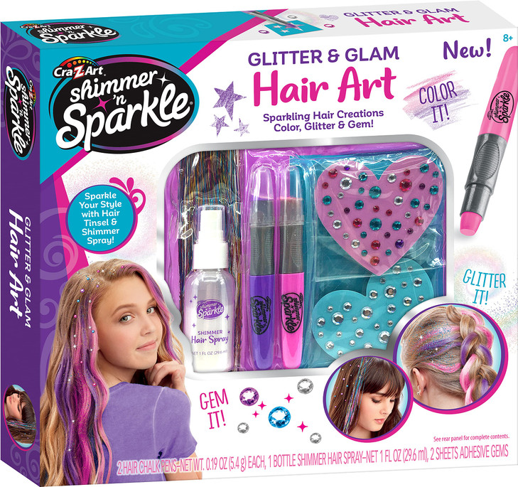 Shimmer n Sparkle Glitter and Glam Metallic Hair Art Set with Hair Chalk Pens and Hair Gems by Cra-Z-Art