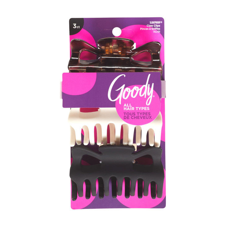 Goody Slideproof Large Claw Clips 3 Ct Tortoise Print Black Matte And Ivory Secure Grip Hair Styling Accessories For Women And Men All Hair