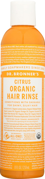 Dr. Bronner S Fair Trade And Organic Hair Conditioning Rinse Citrus Orange 8 Ounce