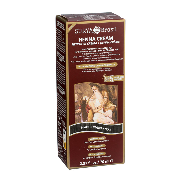 Surya Brasil Henna Cream Black 96 Percent Natural Ingredients Vegan Cruelty Free Eco Friendly Semi Permanent Hair Color Deep Hydration And