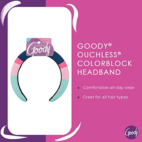Goody Ouchless Classic Headband - 1 Count, Assorted Colors - For All Hair Types - Beautiful Design for Instant Style - Pain-Free Hair Accessories for