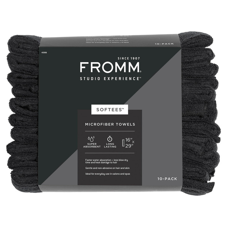 Fromm Softees Microfiber Salon Hair Towels Fast Drying 10 Pack Black