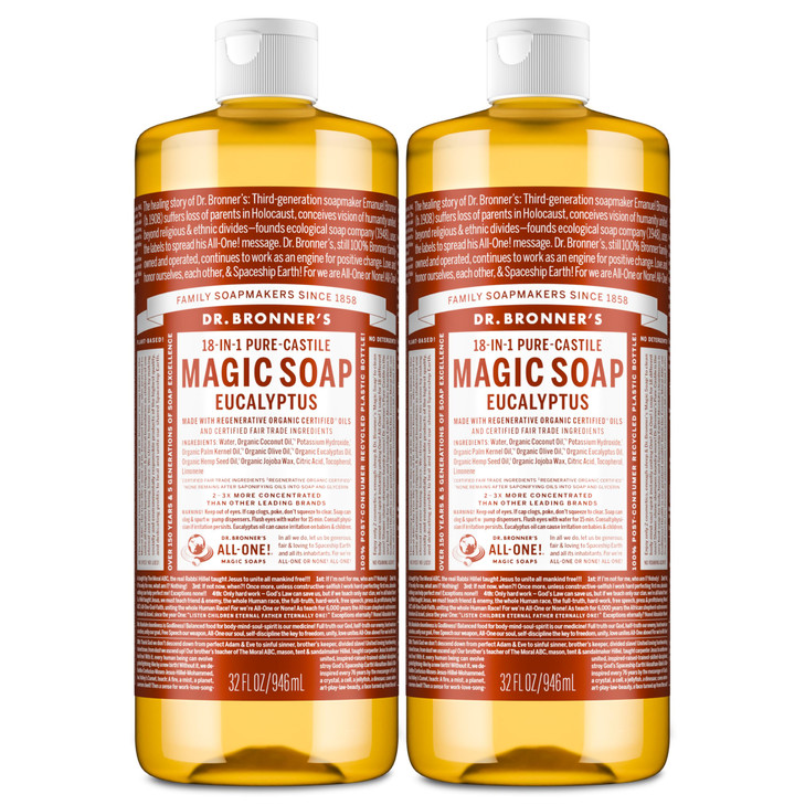 Dr. Bronner S Eucalyptus Pure Castile Liquid Soap Body Wash 32 Oz 2 Pack