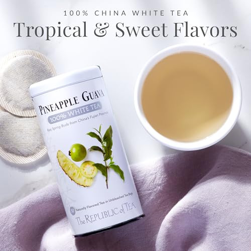 The Republic Of Tea Pineapple Guava 100 Percent White Tea Bags Steeps 50 Low Caffeinated Cups