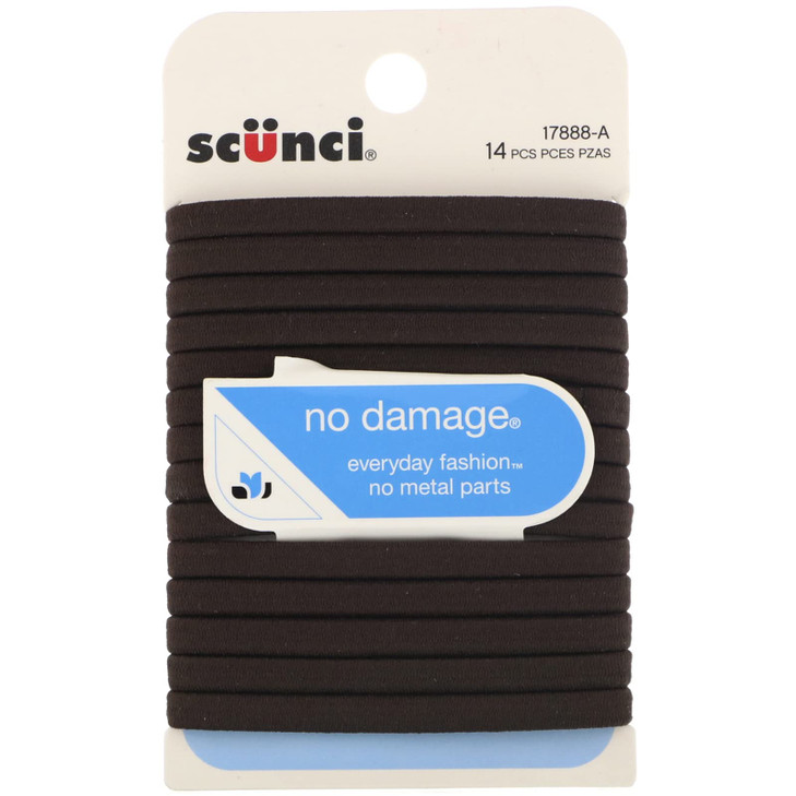 Scunci No Damage 6Mm Flat Elastics Brown 14 Pk