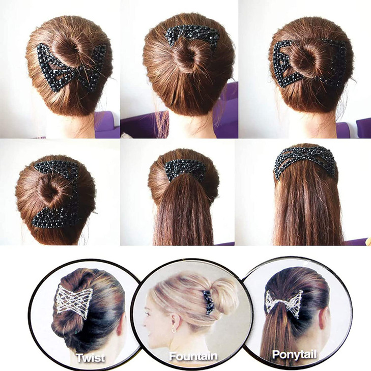 Magic Hair Comb, Swovo 6 Pieces Elastic Beaded Hair Clips Women Stretchy Bride Double Slides Hairpins Combs for Women Ladies Girls DIY Hair Styling A