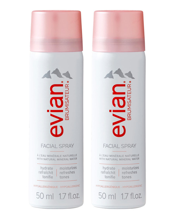 Evian Facial Spray 1.7 Oz Travel Duo Hydrating Mineral Water Mist For Face And Skin Refreshes Makeup And Tones Tsa Approved Mini Facial
