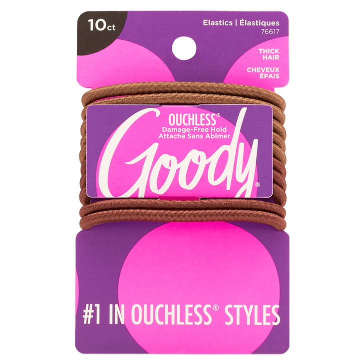 Goody Ouchless Hair Elastics No Pull No Breakage Tangle Free Hold For Thick Curly Coily And Textured Hair 10 Count Brunette Long Lasting