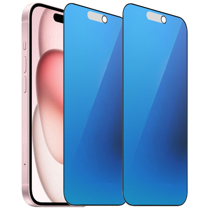 2 Pack Matte Anti-Blue Privacy Tempered Glass for iPhone 14 Pro Max /15 Plus/iPhone 16 Plus Anti-glare Anti-Spy Screen Protector Film Gradient Blue