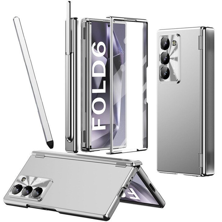 YQODSZ for Samsung Galaxy Z Fold 6 Case with S Pen Holder & Slim Stylus, [Two Hinge Cover] Fold6 Slim Case with Screen Protector Scratch-Resistant Al
