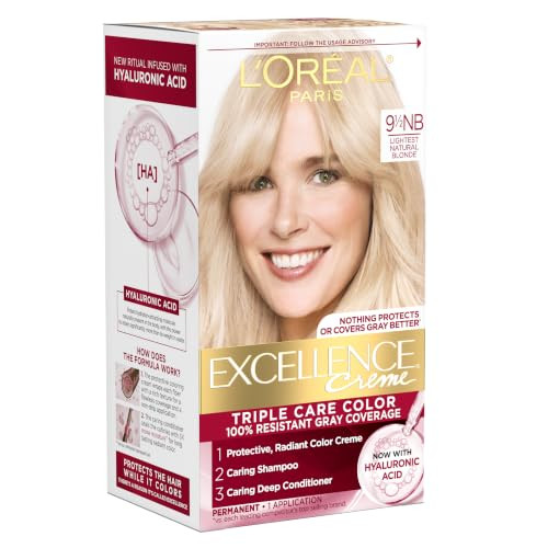 L Oreal Paris Excellence Crème Permanent Hair Dye Triple Care Hair Color With Hyaluronic Acid For 100 Percent Gray Coverage 9.5Nb Lightest