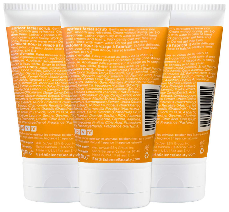Earth Science Apricot Gentle Exfoliating Facial Scrub For All Skin Types 3 Pk 4 Oz