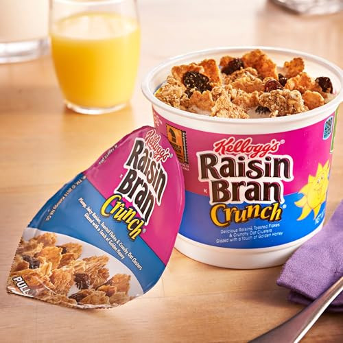 Kellogg S Raisin Bran Crunch Breakfast Cereal Cups Fiber Cereal Made With Real Fruit Original 33.6Oz Case 12 Cups