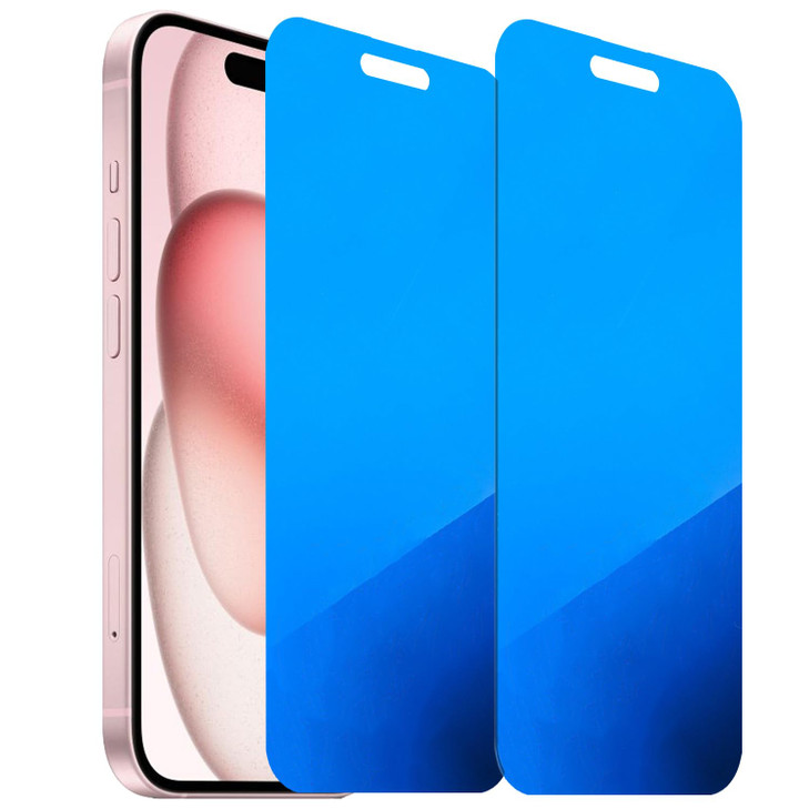 BWEDXEZ 2 Pack Anti-Blue Privacy Tempered Glass for iPhone 15 / iPhone 16 Anti-Spy Screen Protector Film Electroplated Blue 6.1 inch