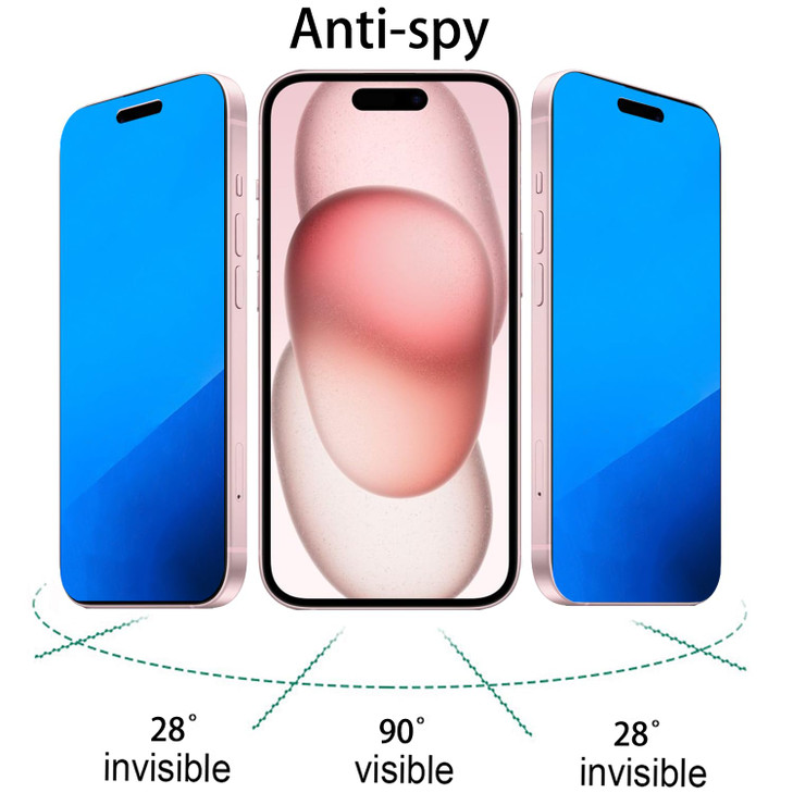 BWEDXEZ 2 Pack Anti-Blue Privacy Tempered Glass for iPhone 15 / iPhone 16 Anti-Spy Screen Protector Film Electroplated Blue 6.1 inch