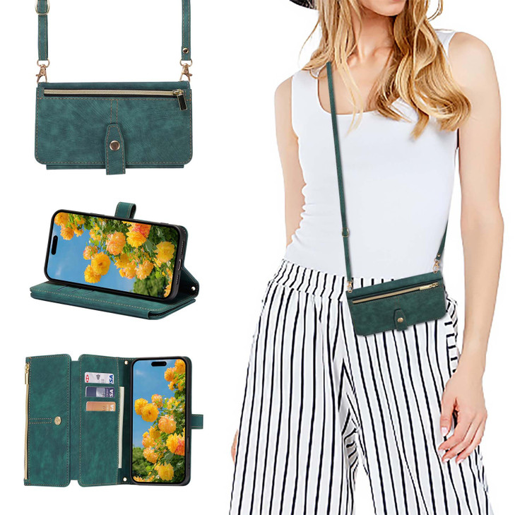 ZCDAYE for iPhone 16 Pro Max Wallet Case with Strap, iPhone 16 Pro Max Crossbody Case with Card Holder for Women, Zipper Leather Wristle Strap Flip C