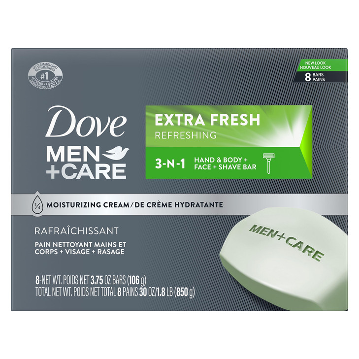 Dove Men Plus Care 3 In 1 Bar For Body Face And Shaving 8 Count 3.75 Oz