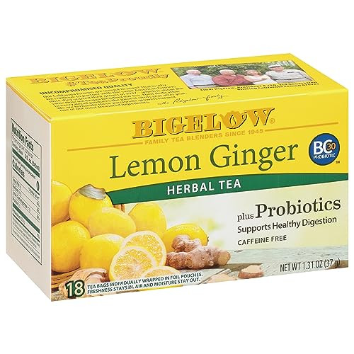 Bigelow Tea Lemon Ginger Plus Probiotics Herbal Tea 18 Count Pack Of 6