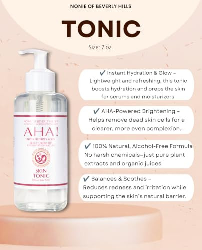 Nonie Of Beverly Hills Aha Skin Tonic All Natural And Gentle Exfoliating Toner 100 Percent Vegan And Organic With Apple Cider Vinegar