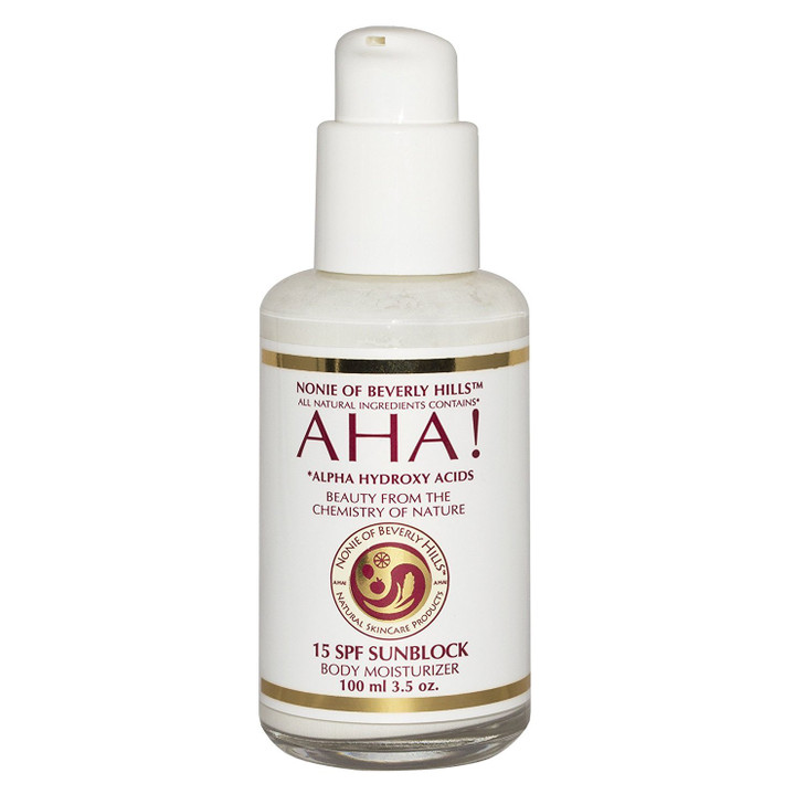 Nonie Of Beverly Hills Aha All Natural 15 Spf Sunscreen 100 Percent Vegan And Pure Ingredients Uvb Protection For Long Lasting Defense Skin