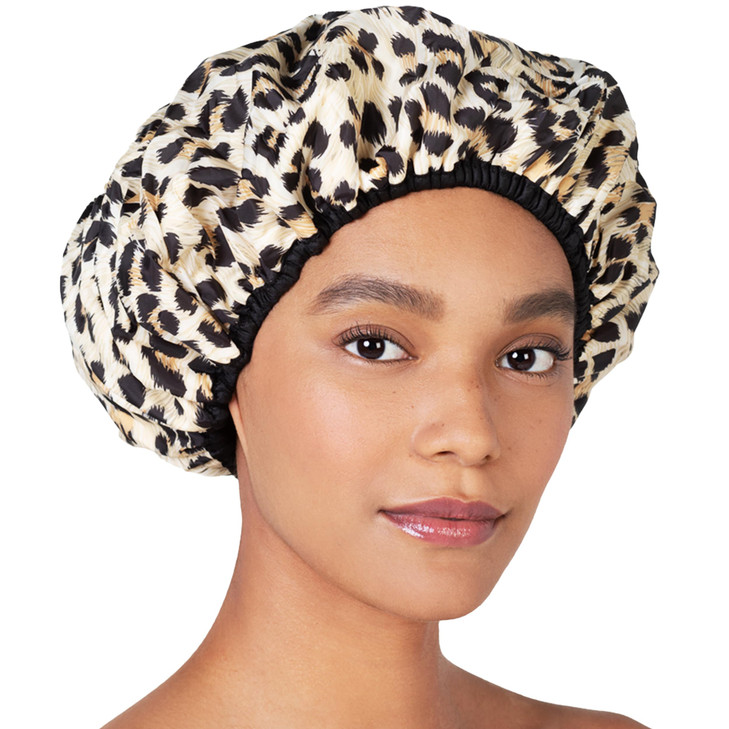 Betty Dain Socialite Reusable Shower Cap Safari Spots Terry Lined