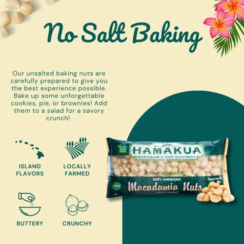 Hamakua Macadamia Nuts No Salt Baking Macadamias 1.25 Lb Natural Eco Friendly Large Hawaiian Grown Dry Roasted Half And Whole Macadamias