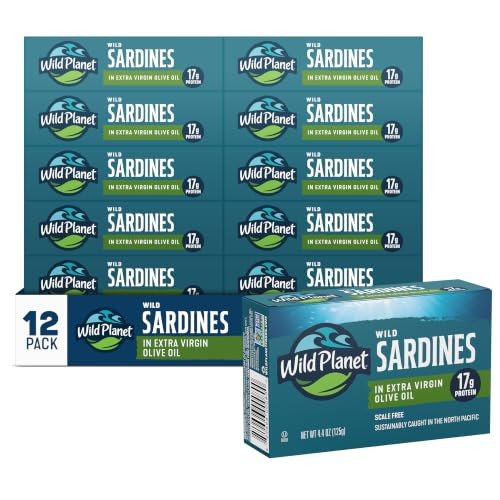 Wild Planet Wild Sardines In Extra Virgin Olive Oil 4.4 Oz Can 12 Pack