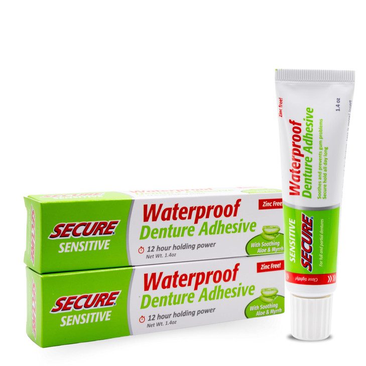 Secure Sensitive Denture Adhesive Cream Zinc Free Denture Glue 1.4 Oz