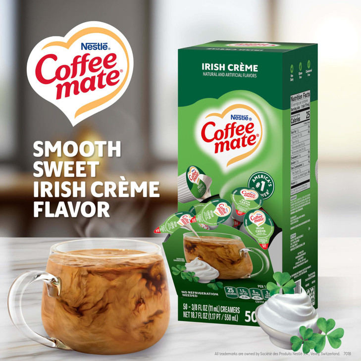 Nestle Coffee Mate Coffee Creamer Irish Creme Liquid Creamer Singles Non Dairy No Refrigeration 0.375 Fl Oz Tubs Pack Of 200