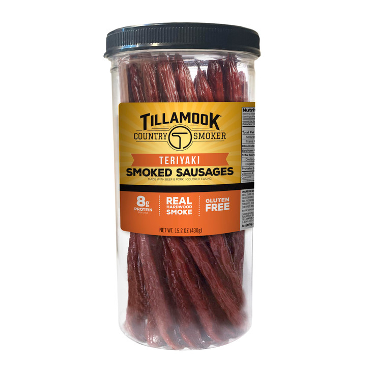 Tillamook Country Smoker Real Hardwood Smoked Sausages Teriyaki 15.2 Ounce Tall Jar 20 Count