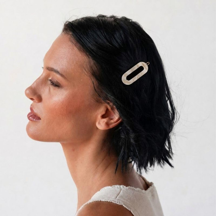 France Luxe Mini Oval Tige Boule French Barrette For Fine Hair Alba Ivory