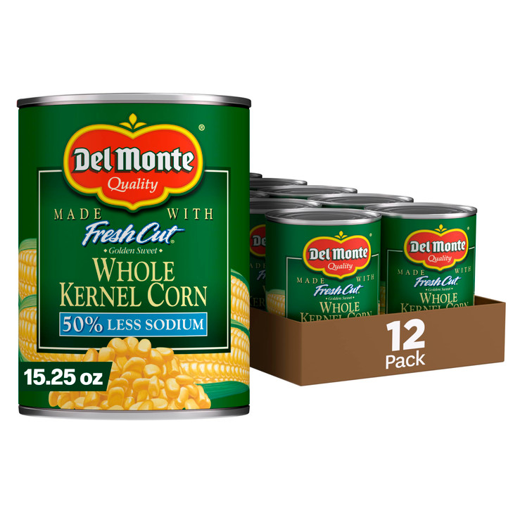 Del Monte Fresh Cut 50 Percent Reduced Sodium Golden Sweet Whole Kernel Corn Canned Vegetables 12 Pack 15.25 Oz Can