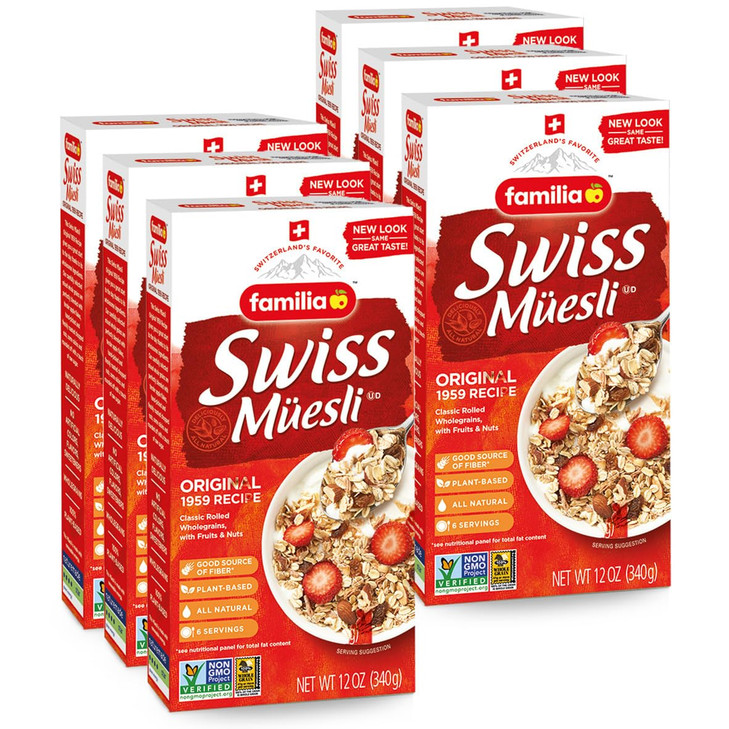 Familia Swiss Muesli Cereal Original Recipe With Fruit And Nuts Enjoy Hot Cold Or As Overnight Oats 12 Oz Pack Of 6