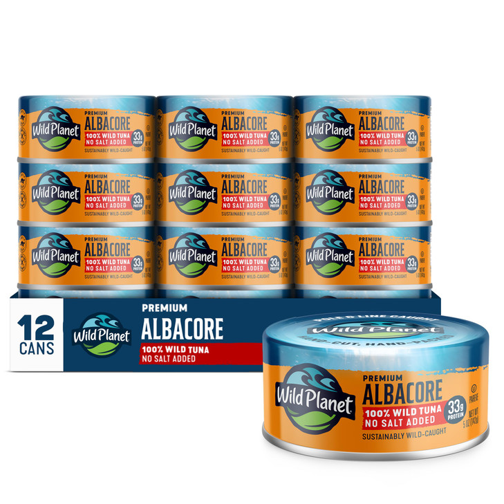 Wild Planet Wild Albacore Tuna No Salt Added 5 Ounce Can Pack Of 12