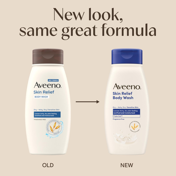 Aveeno Skin Relief Body Wash, Fragrance-Free with Triple Oat® complex, Gentle Daily Cleanser for Sensitive Skin Leaves Itchy, Dry Skin Feeling Soothe