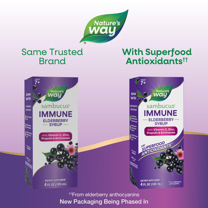 Nature's Way Sambucus Immune Elderberry Syrup, Elderberry Extract, Vitamin C, Zinc, Echinacea, Propolis, Daily Immune Support*, Superfood Antioxidant