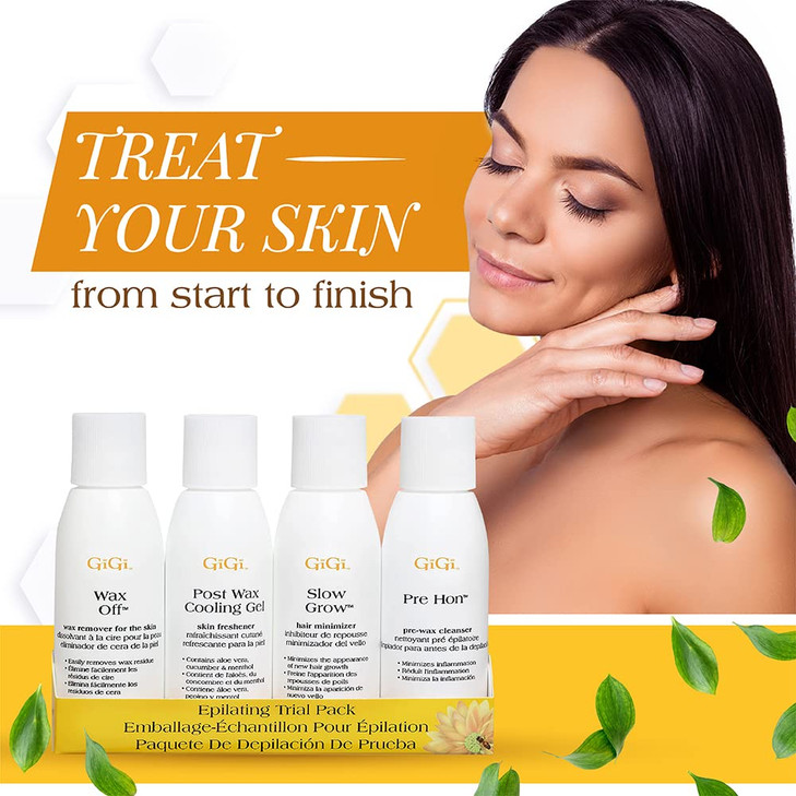 GiGi Post Waxing Essentials Kit, Pre & Post Wax Care Set Waxing Treatments, Skin Prep & Aftercare for Smooth Hair Removal, 2 oz Each