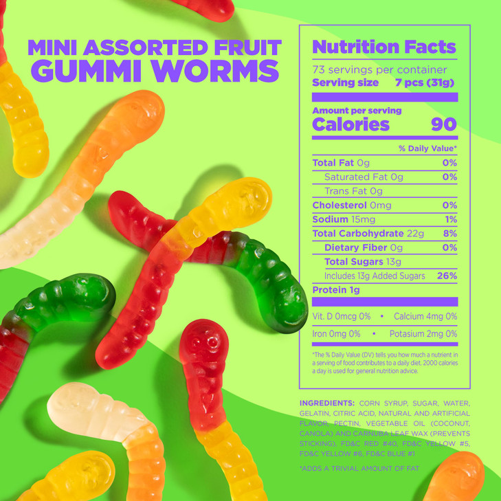 Albanese Candy Mini Assorted Fruit Gummi Worms 5 Pound Bag