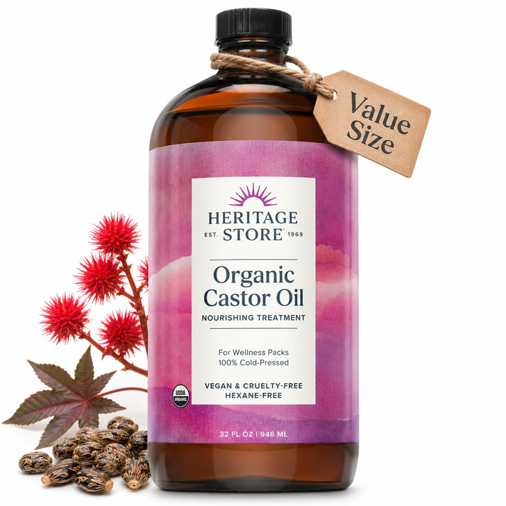 Heritage Store Usda Organic Castor Oil Cold Pressed 32 Fl Oz